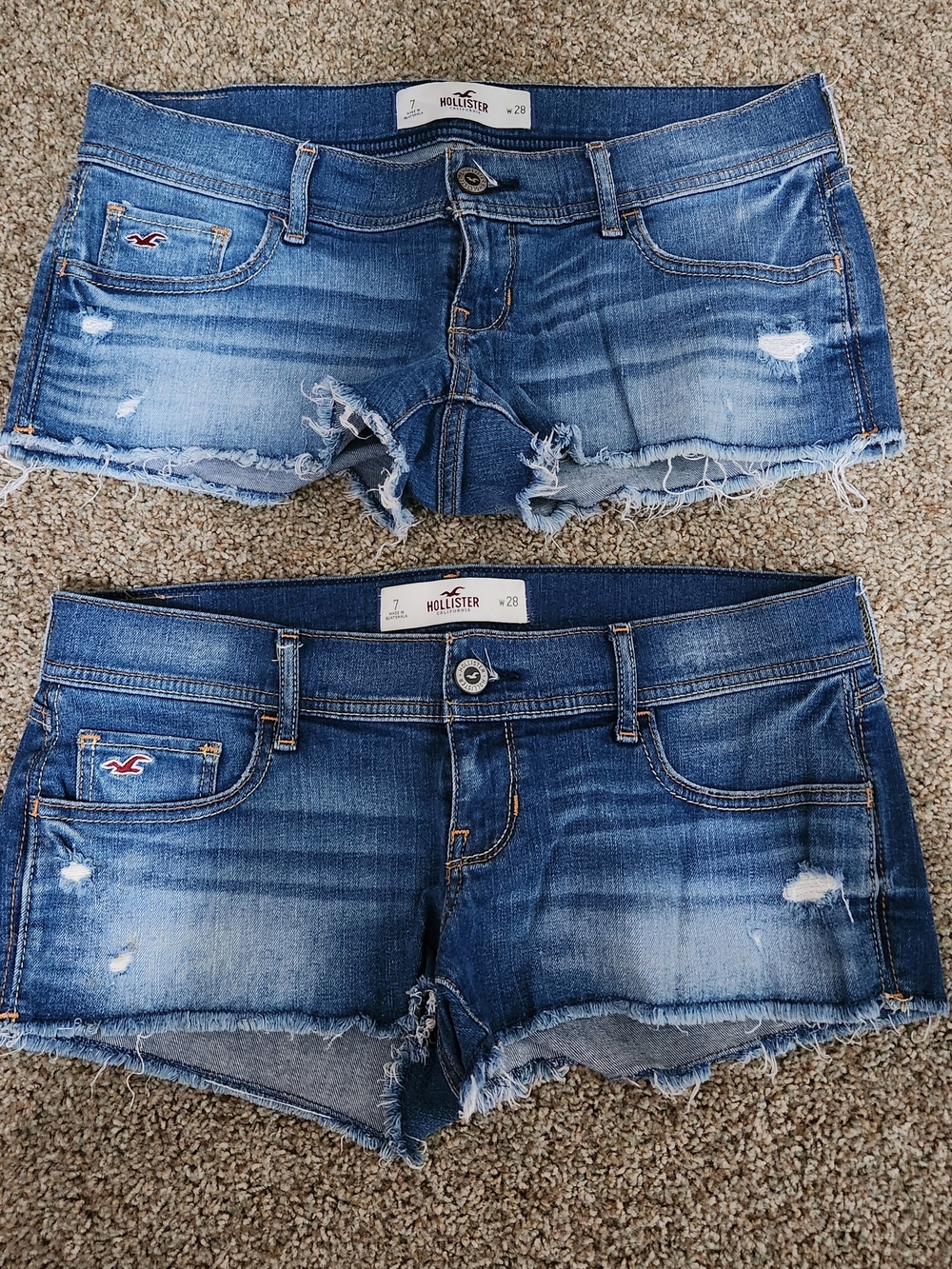Hollister Women's Blue Washed Distressed Denim Cutoff Shorts